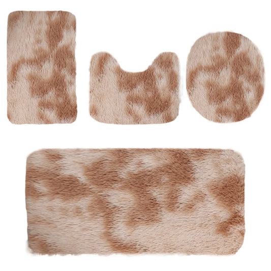 Set 4 Covorașe de Baie Antiderapante, material pufos, Crem