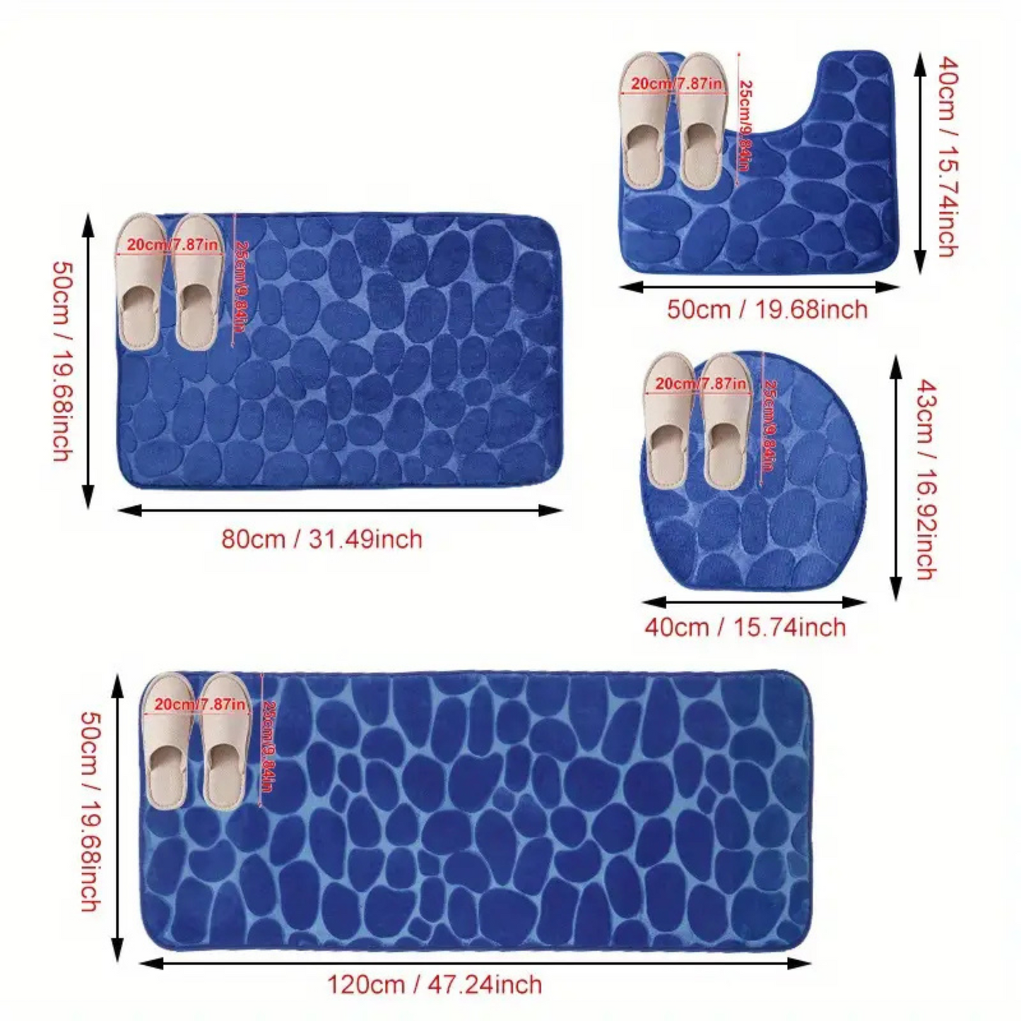 Set 4 Covorașe de Baie Antiderapante, Gri