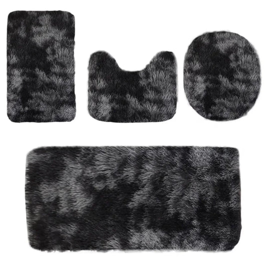Set 4 Covorașe de Baie Antiderapante, material pufos, Negru