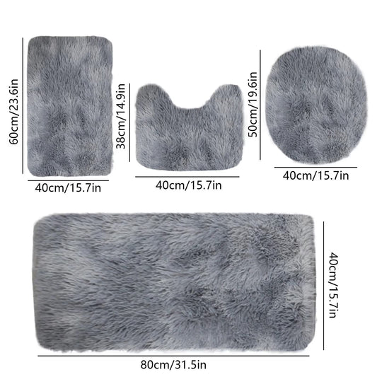 Set 4 Covorașe de Baie Antiderapante, material pufos, Gri